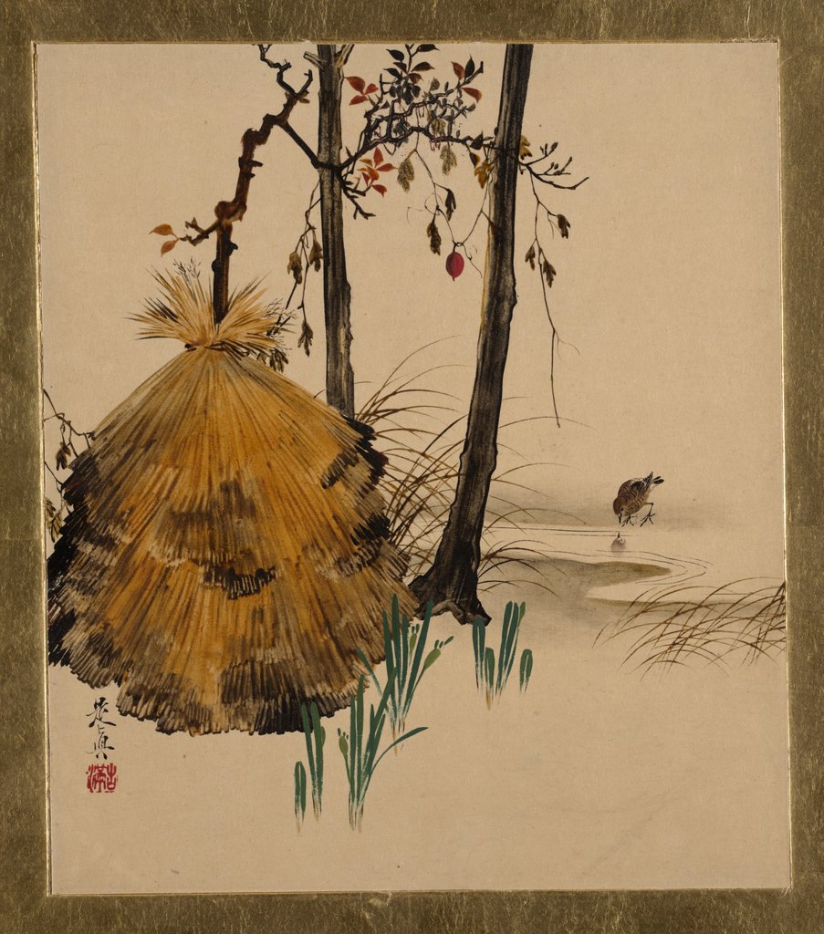 Detail of Lacquer Paintings of Various Subjects: Snow Shelter for a Tree with Sparrow, 1882 by Shibata Zeshin