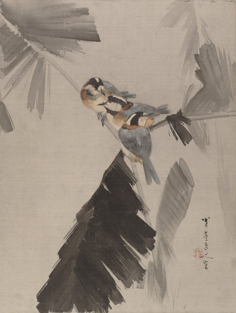 Detail of Three Birds on Branch, ca. 1887 by Watanabe Seitei