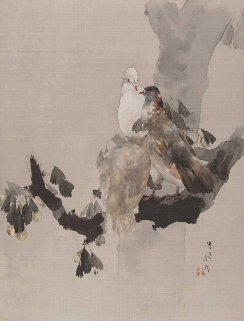 Detail of Pigeons in a Tree, ca. 1887 by Watanabe Seitei