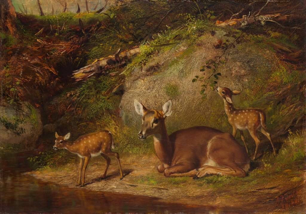 Detail of Doe and Two Fawns, 1882 by Arthur Fitzwilliam Tait