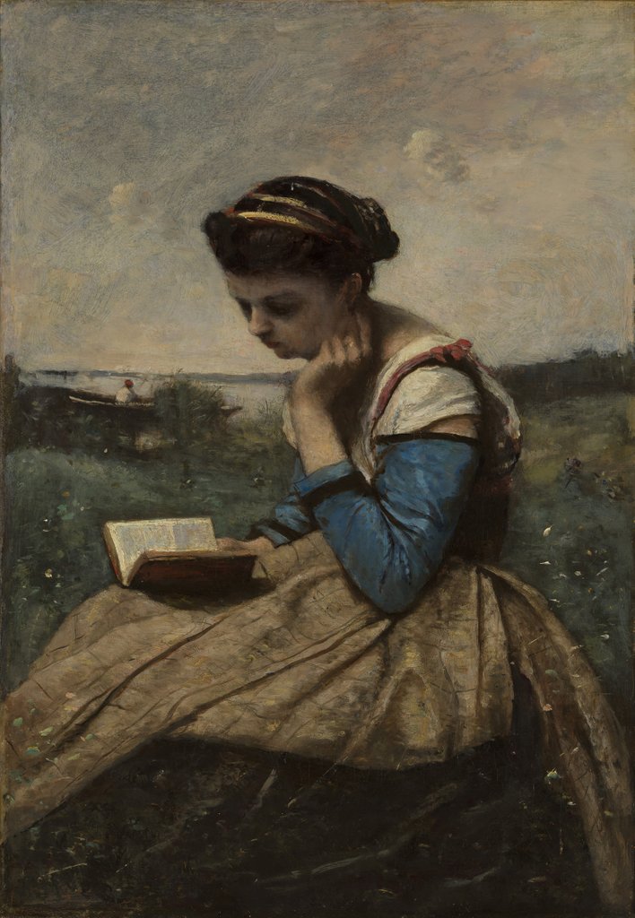 Detail of A Woman Reading, 1869 and 1870 by Jean-Baptiste-Camille Corot