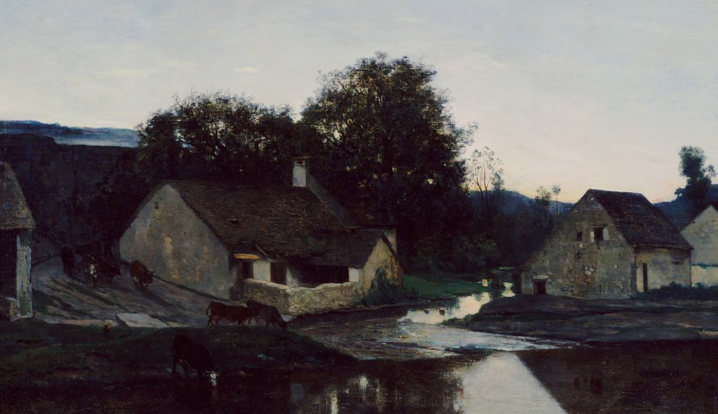 Detail of The Hamlet of Optevoz, ca. 1852 by Charles Francois Daubigny