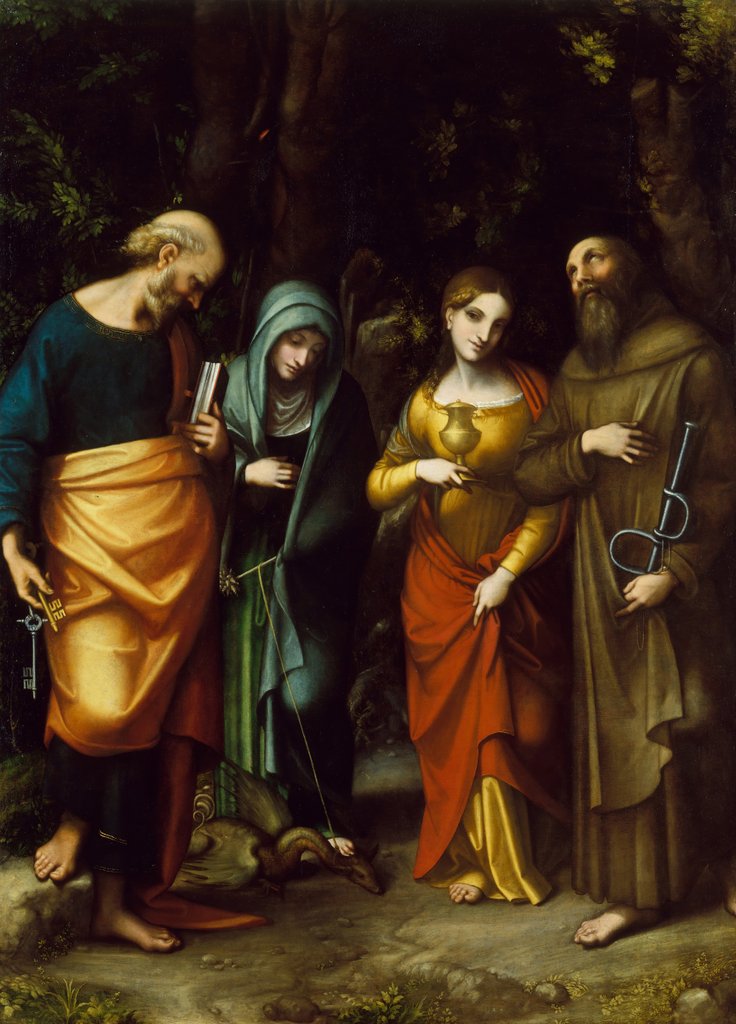 Detail of Saints Peter, Martha, Mary Magdalen, and Leonard, ca. 1515 by Correggio