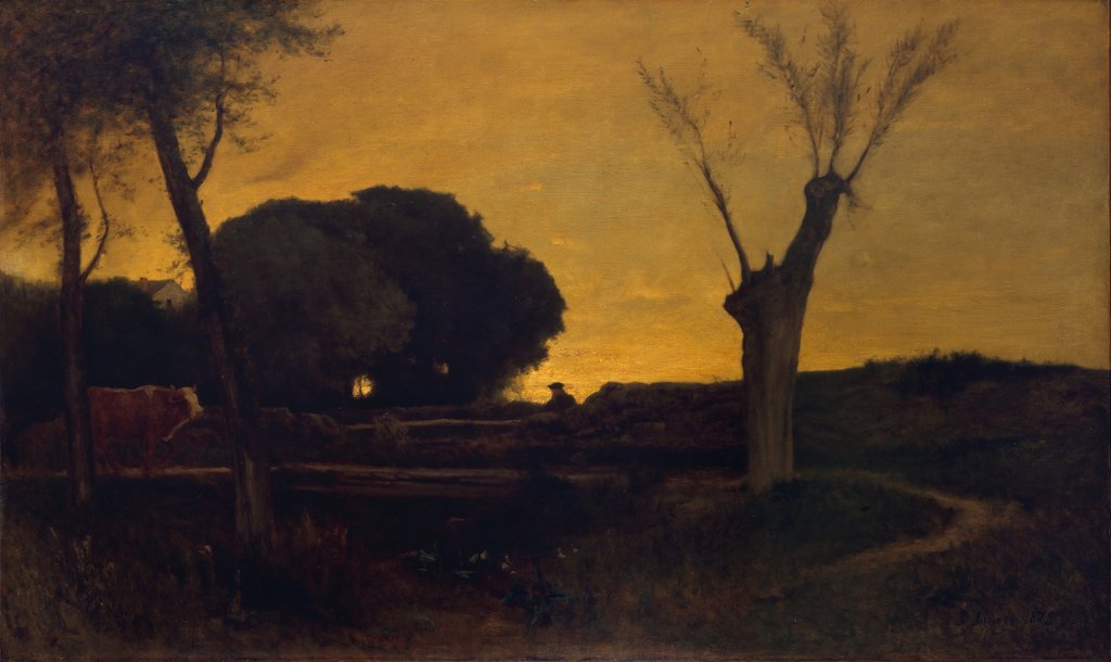 Detail of Evening at Medfield, Massachusetts, 1875 by George Inness