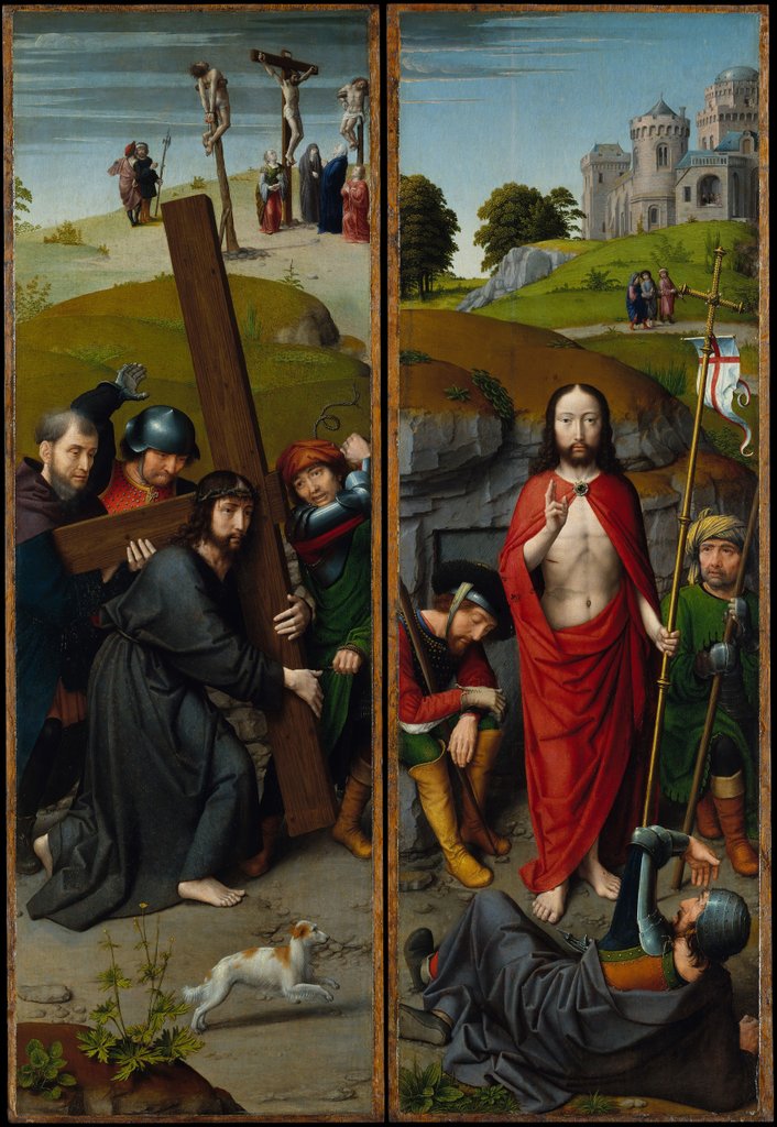 Detail of Christ Carrying the Cross, with the Crucifixion; The Resurrection, with the Pilgrims…, ca. 1510 by Gerard David