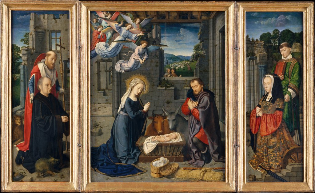 Detail of The Nativity with Donors and Saints Jerome and Leonard, ca. 1510-15 by Gerard David