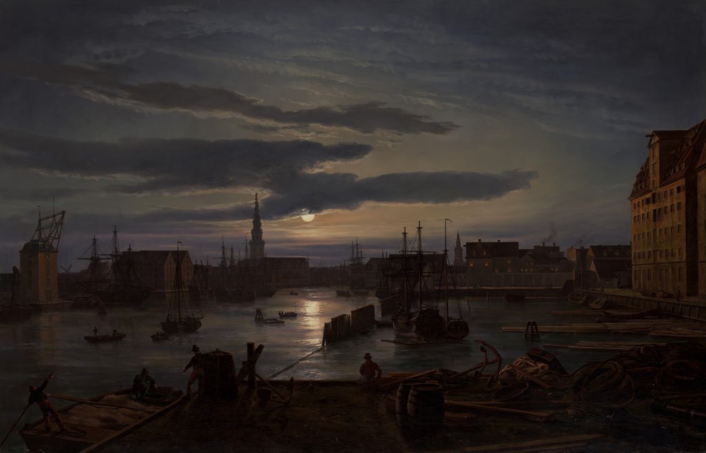 Detail of Copenhagen Harbor by Moonlight, 1846 by Johan Christian Dahl