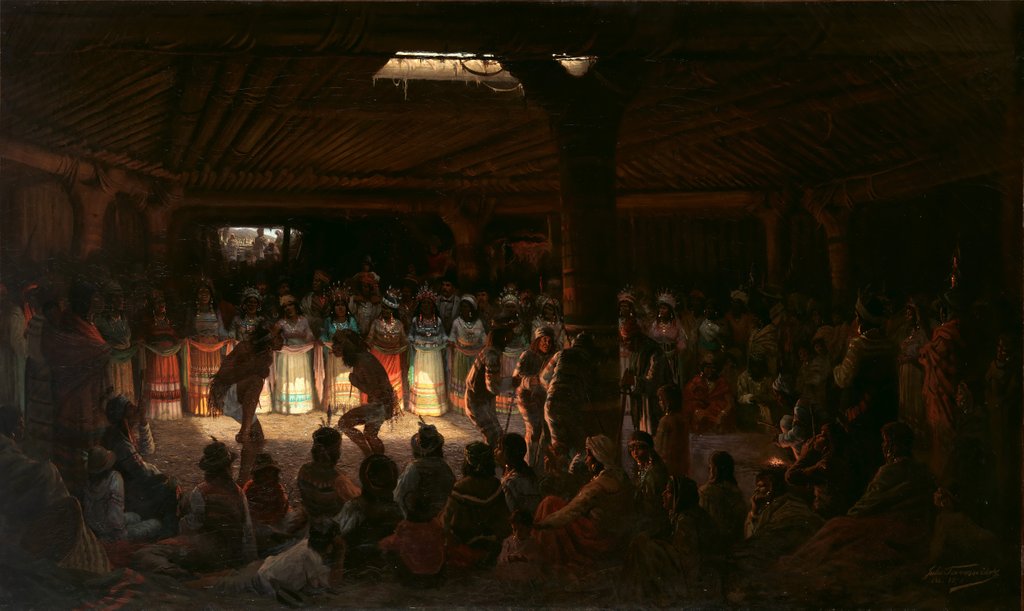 Detail of Dance in a Subterranean Roundhouse at Clear Lake, California, 1878 by Jules Tavernier