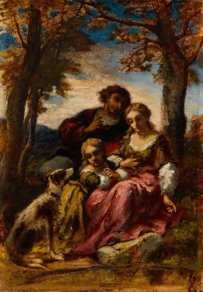 Detail of Figures and a Dog in a Landscape, 1852 by Narcisse Virgile Diaz de la Pena