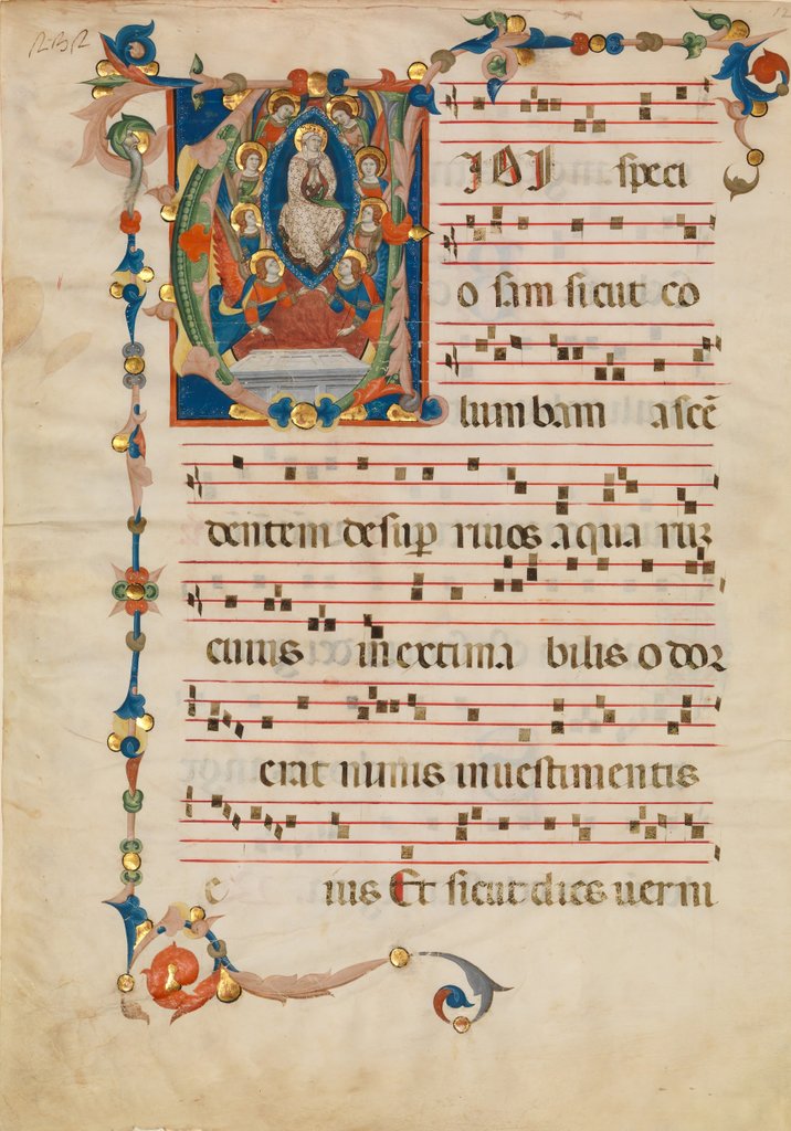 Detail of Manuscript Leaf with the Assumption of the Virgin in an Initial V, from an Antiphonary, ca. 1340 by Niccolò di ser Sozzo