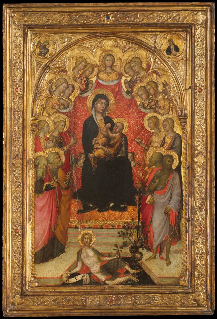 Detail of Madonna and Child Enthroned with Saint John the Evangelist, Saint Peter, Saint Agnes…, c1385-90 by Paolo di Giovanni Fei