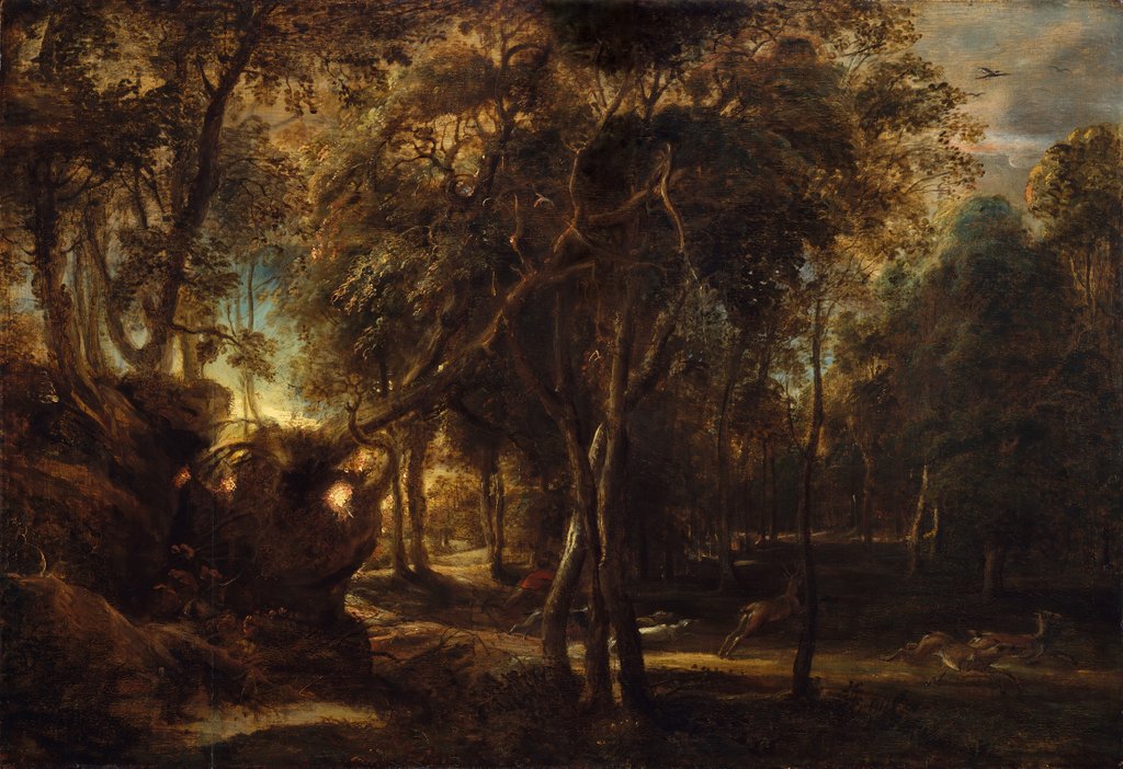 Detail of A Forest at Dawn with a Deer Hunt, ca. 1635 by Peter Paul Rubens