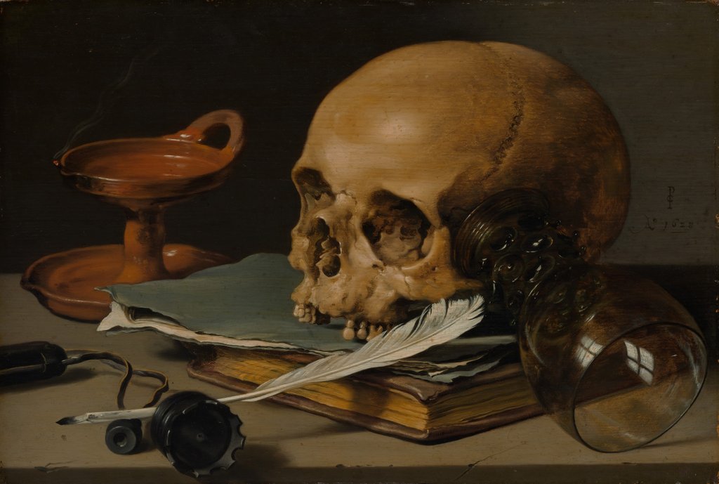 Detail of Still Life with a Skull and a Writing Quill, 1628 by Pieter Claesz
