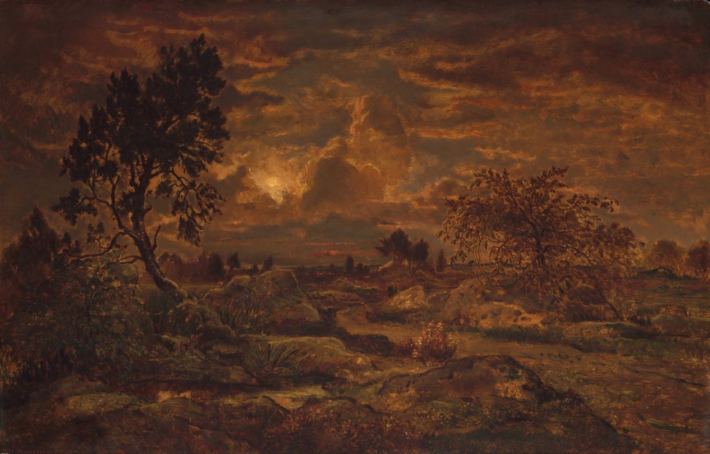 Detail of Sunset near Arbonne, ca. 1860-65 by Theodore Rousseau
