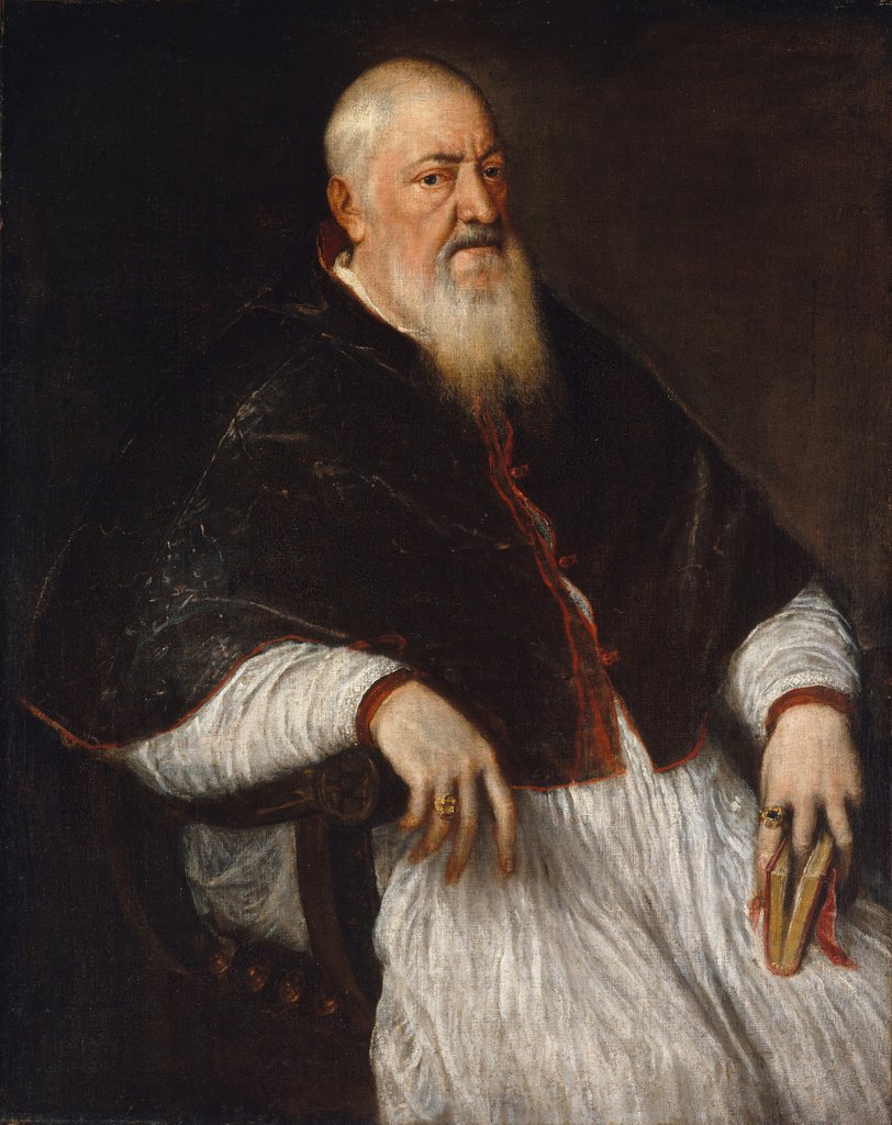 Detail of Filippo Archinto, Archbishop of Milan, mid-1550s by Titian