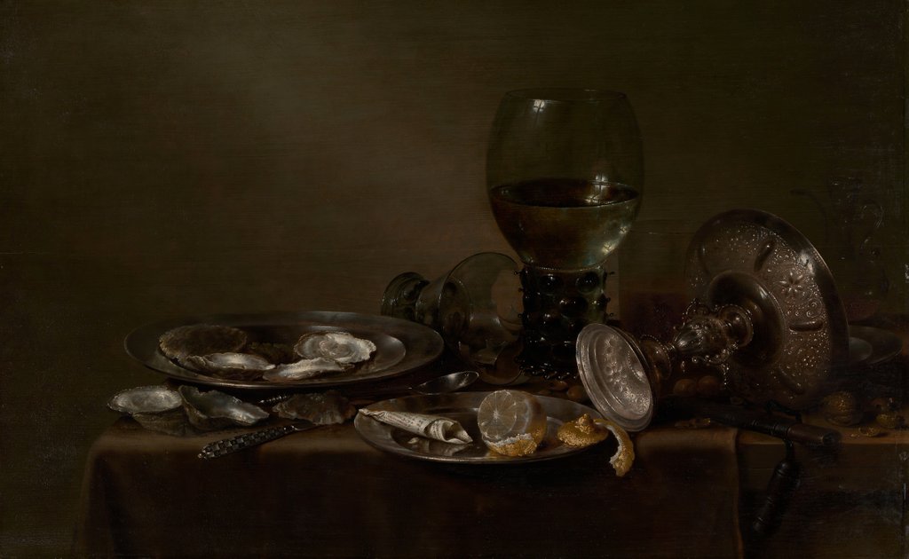 Detail of Still Life with Oysters, a Silver Tazza, and Glassware, 1635 by Willem Claesz Heda