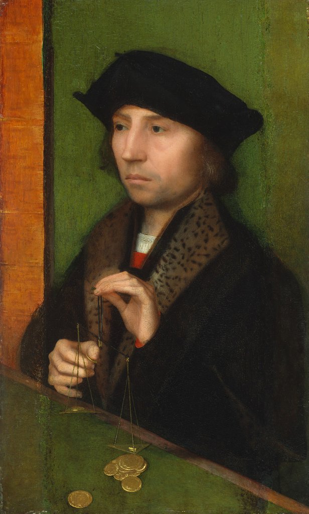 Detail of Man Weighing Gold, ca. 1515-20 by Adriaen Isenbrandt