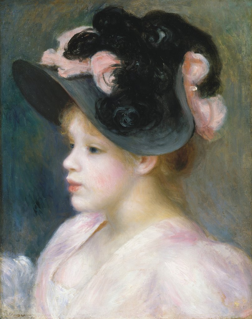 Detail of Young Girl in a Pink-and-Black Hat, ca. 1891 by Pierre-Auguste Renoir