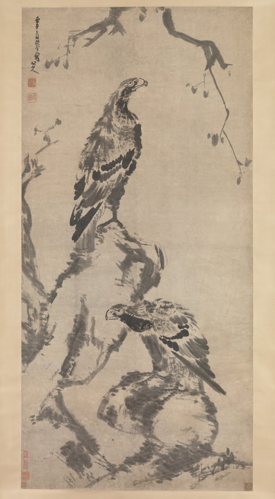 Detail of Two eagles, dated 1702 by Bada Shanren