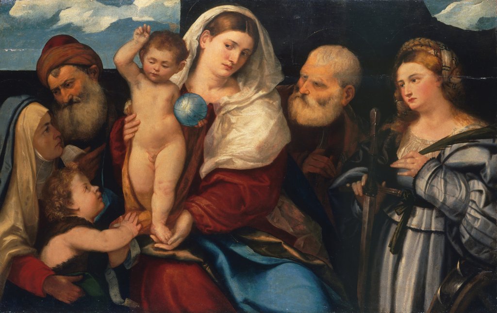 Detail of Madonna and Child with Saints by Bonifacio de' Pitati