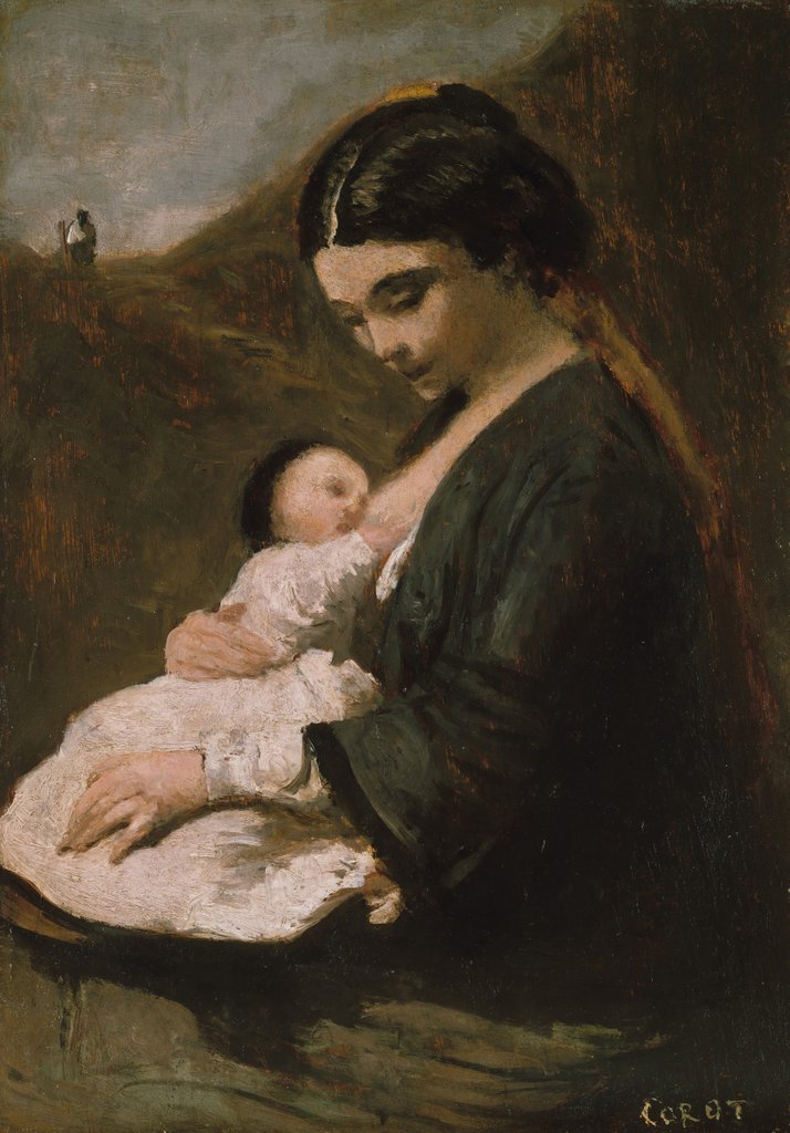 Detail of Mother and Child, probably 1860s by Jean-Baptiste-Camille Corot