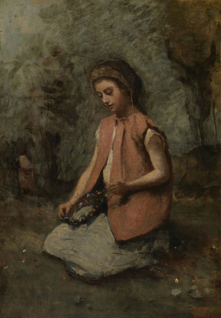 Detail of Girl Weaving a Garland, 1860-65 by Jean-Baptiste-Camille Corot