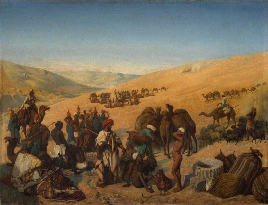 Detail of Halt of Caravans at the Wells of Saba in the Desert South of Hebron, 1850 by Charles-Louis-Frédy de Coubertin