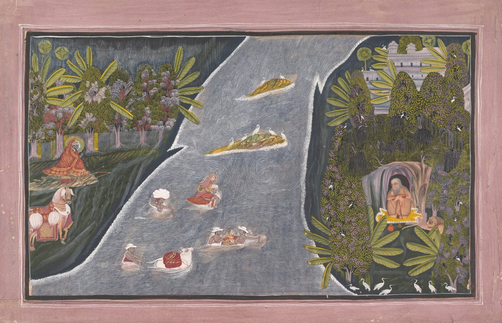 Detail of Radha Crosses a River to Interview a Hindu Sage, ca. 1820 by Chokha