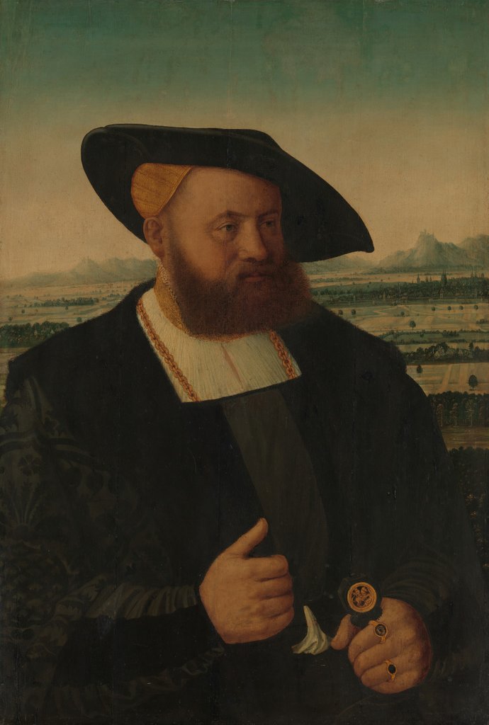 Detail of Portrait of a Man with a Moor's Head on His Signet Ring by Conrad Faber von Creuznach