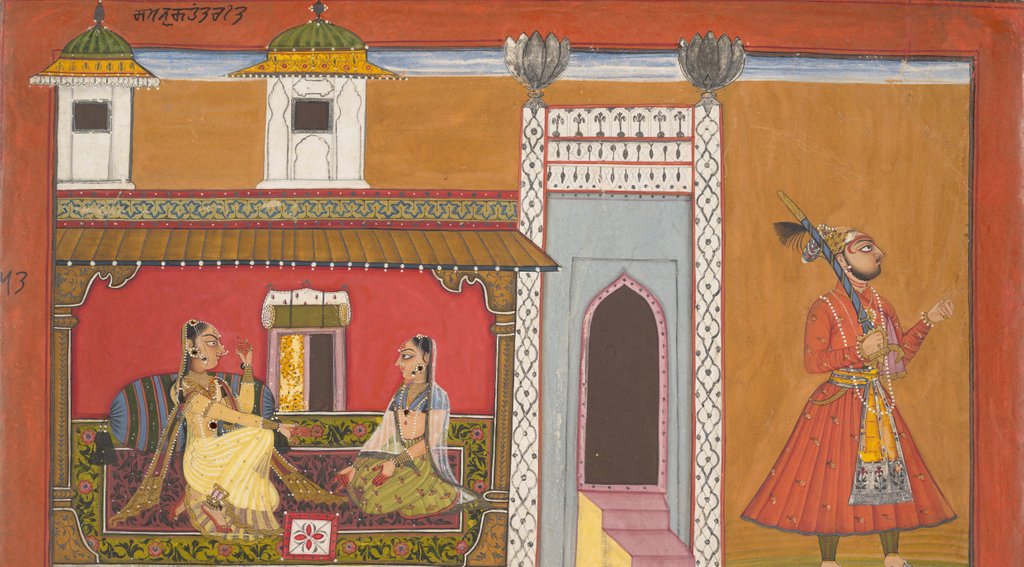 Detail of A Courtesan and Her Lover Estranged by a Quarrel: Page from a Rasamanjari series,1694-95 by Devidasa of Nurpur