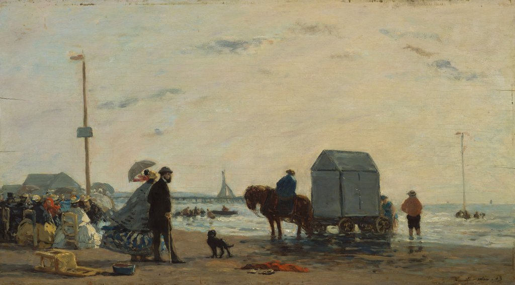 Detail of On the Beach at Trouville, 1863 by Eugene Louis Boudin