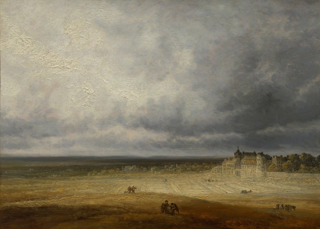 Detail of Landscape with a Plowed Field and a Village, probably after 1827 by Georges Michel