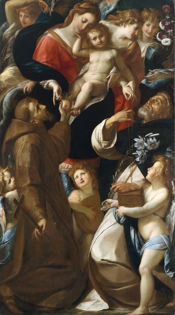 Detail of Madonna and Child with Saints Francis and Dominic and Angels by Giulio Cesare Procaccini