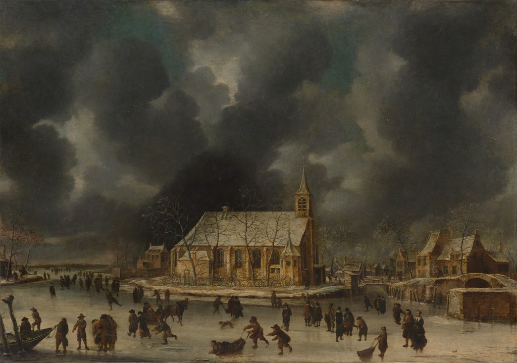 Detail of Skating at Sloten, near Amsterdam by Jan Abrahamsz Beerstraten