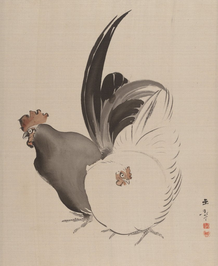Detail of Cock and Hen, 1887-92 by Gyokusho Kawabata