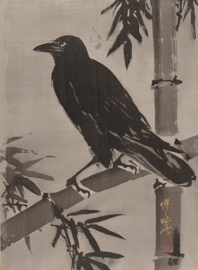 Detail of Crow on a Bamboo Branch, ca. 1887 by Kawanabe Kyosai
