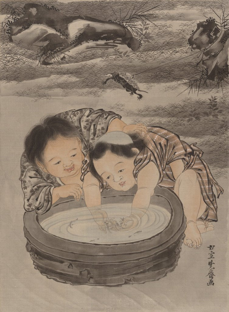 Detail of Two Children Playing with Goldfish, ca. 1887 by Kawanabe Kyosai