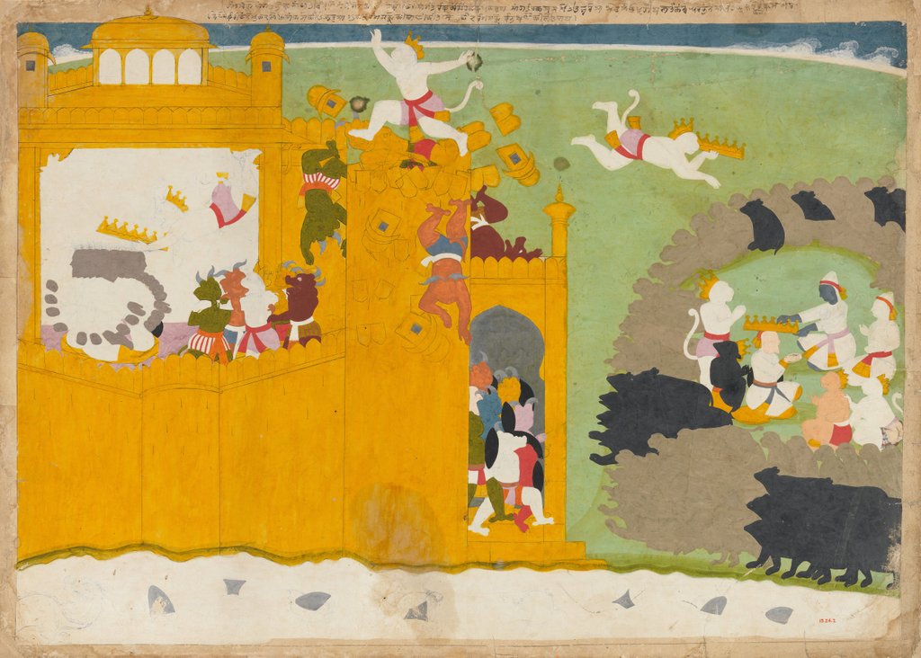 Detail of The Monkey Leader Angada Steals Ravana's Crown from His Fortress…, ca. 1725 by Manaku