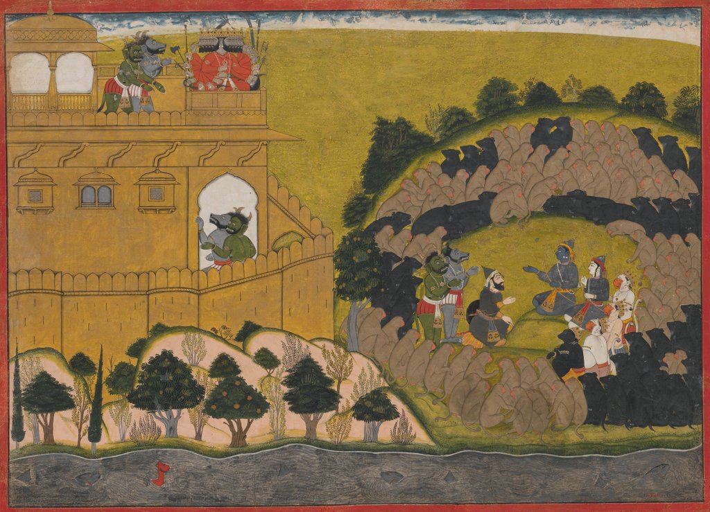 Detail of Rama Releases the Demon Spies Shuka and Sarana: Folio from the Siege of Lanka series , ca.1725 by Manaku
