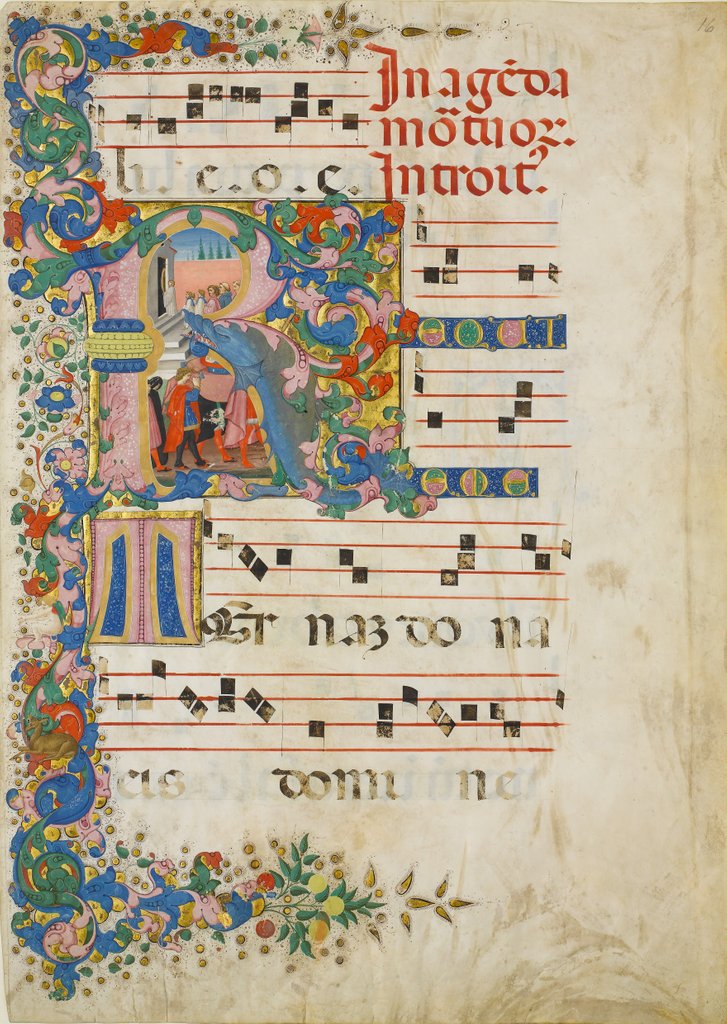 Detail of Manuscript Leaf with a Funeral Procession in an Initial R, from a Gradual, second half 15th century by Mariano del Buono