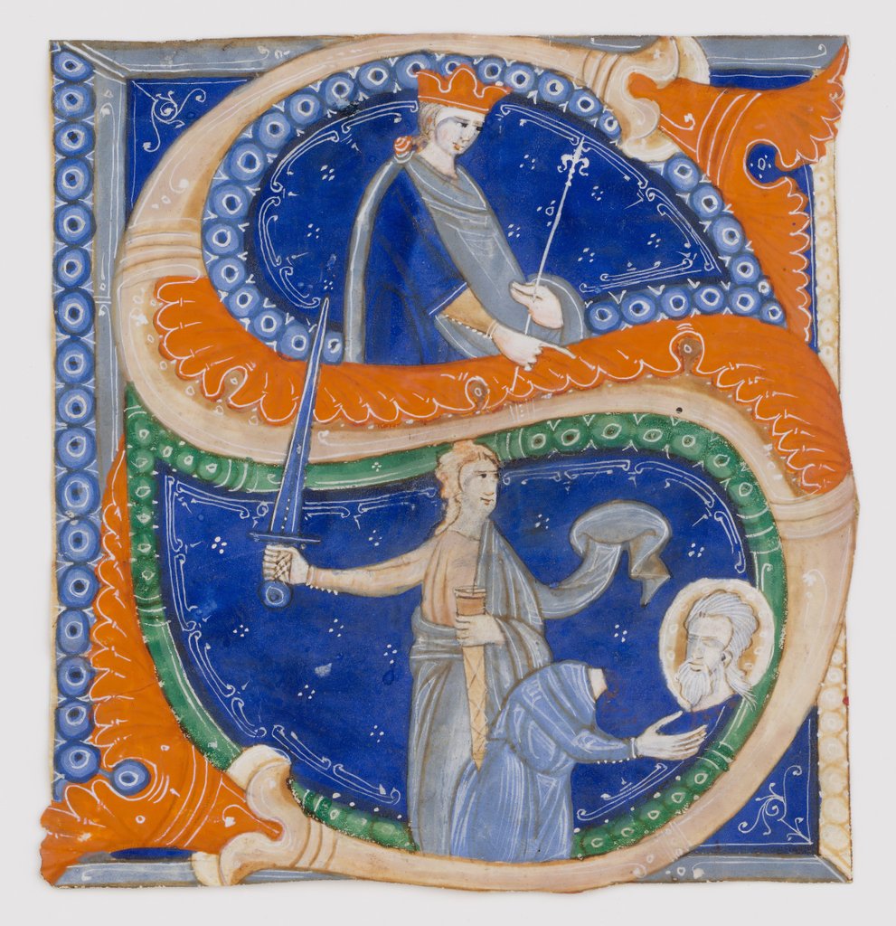 Detail of Manuscript Illumination with the Beheading of Saint Paul in an Initial S, from a Gradual, ca. 1278 by Master of Bagnacavallo