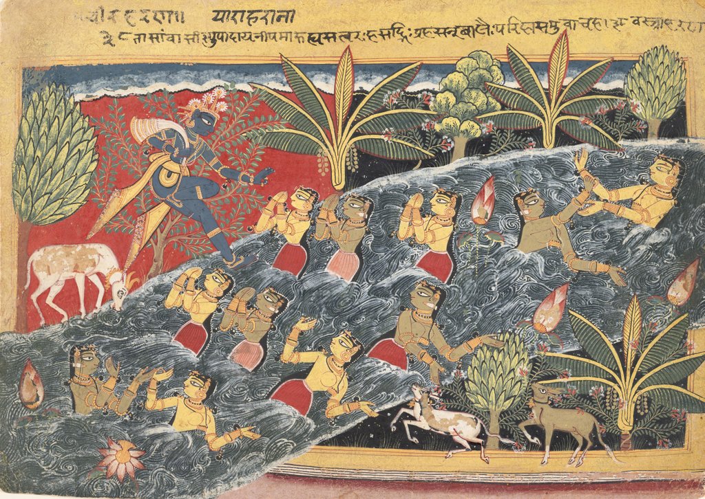 Detail of The Gopis Plead with Krishna to Return Their Clothing…, ca. 1560-65 by Master of the Isarda