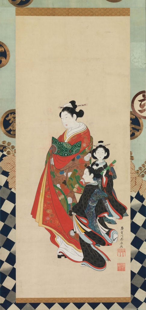 Detail of Courtesan and Attendants, late 18th century by Shunsho