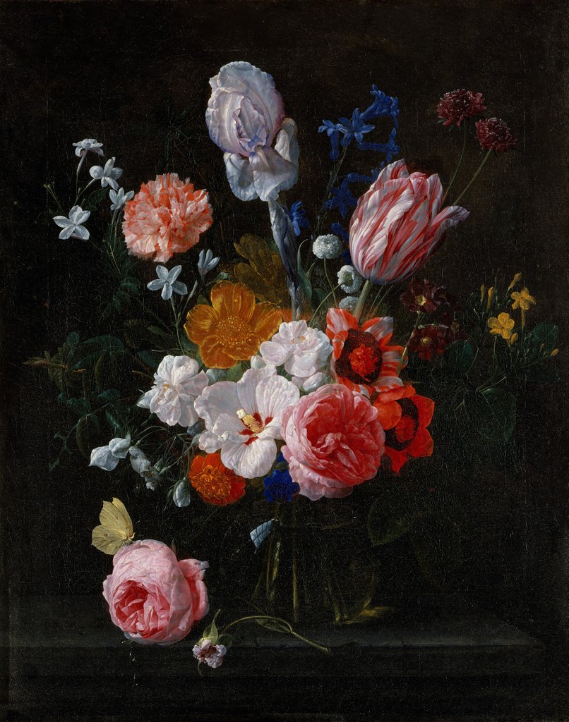 Detail of A Bouquet of Flowers in a Crystal Vase, 1662 by Nicolaes van Veerendael