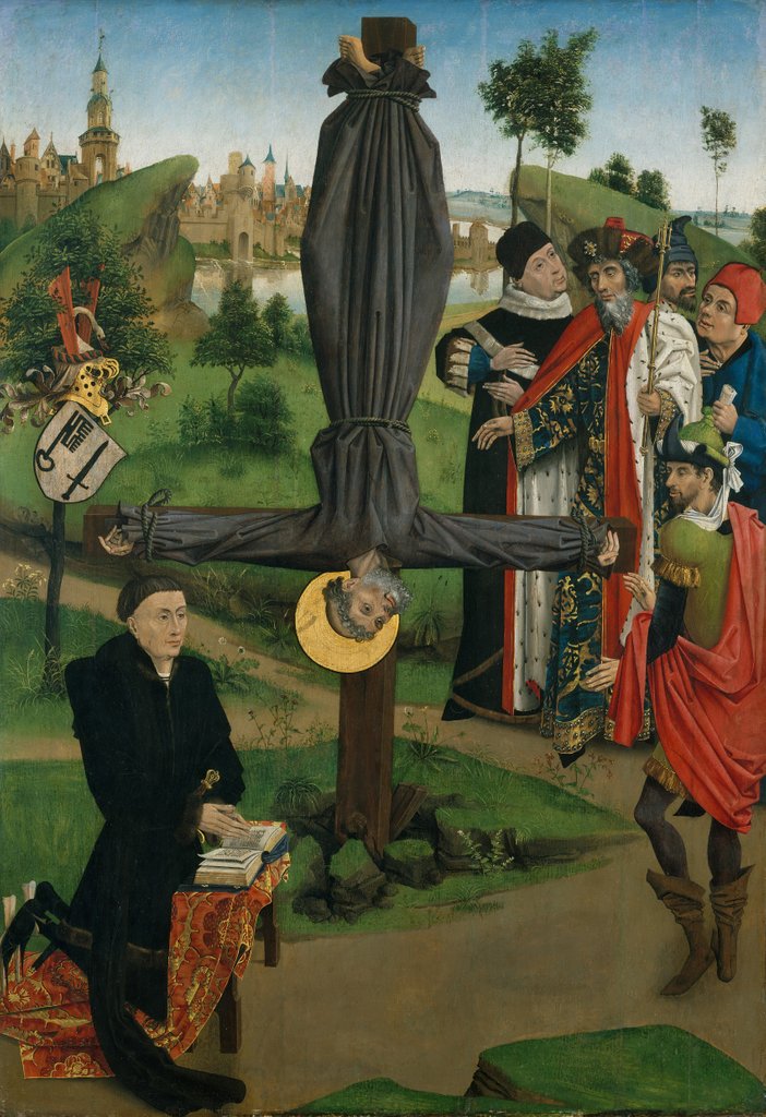 Detail of The Crucifixion of Saint Peter with a Donor; The Legend of Saint Anthony Abbot with a Donor.. by Northern French Painter