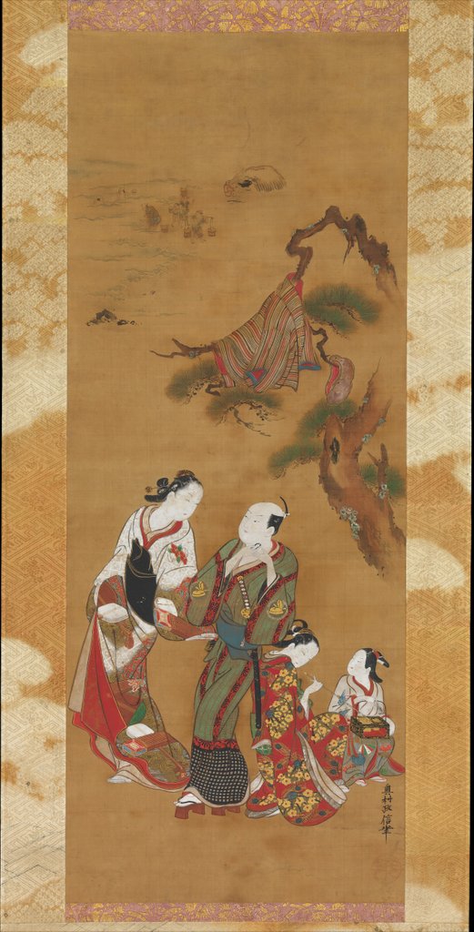 Detail of Yukihira and Two Brinemaidens at Suma, 18th century by Okumura Masanobu