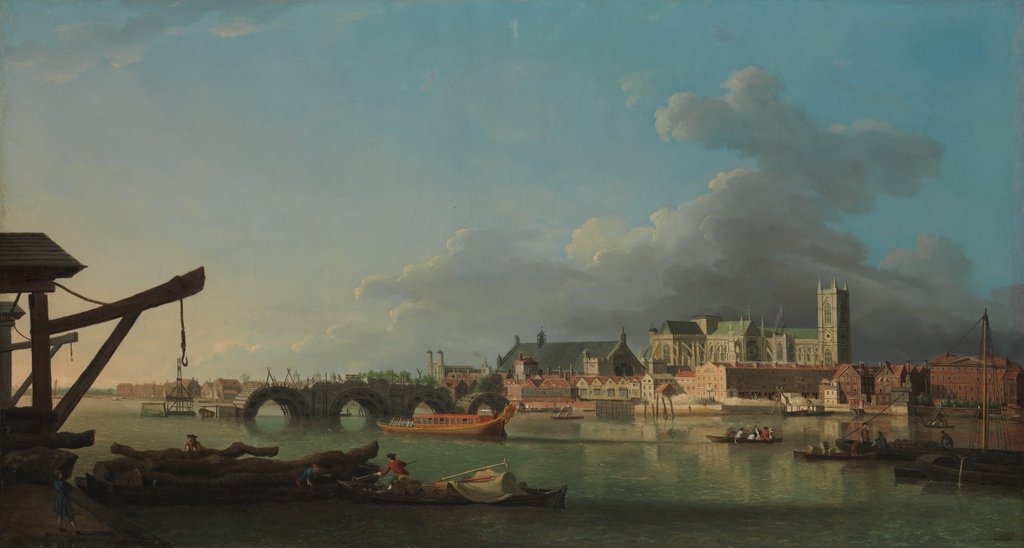 Detail of The Building of Westminster Bridge by Samuel Scott