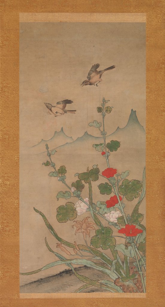 Detail of Birds and Flowers of Summer and Autumn, mid-16th century by Shikibu Terutada