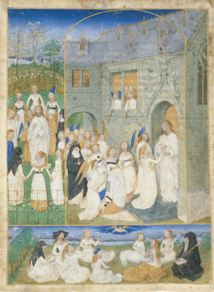 Detail of The Holy Virgins Greeted by Christ as They Enter the Gates of Paradise, ca. 1467-70 by Simon Marmion