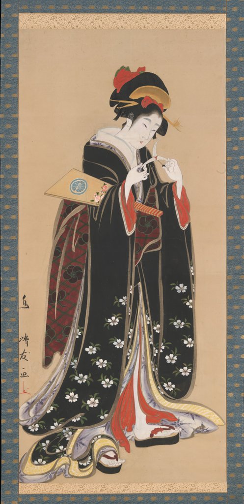 Detail of Woman with Battledore and Shuttlecock, 1815-20 by Torii Kiyotomo